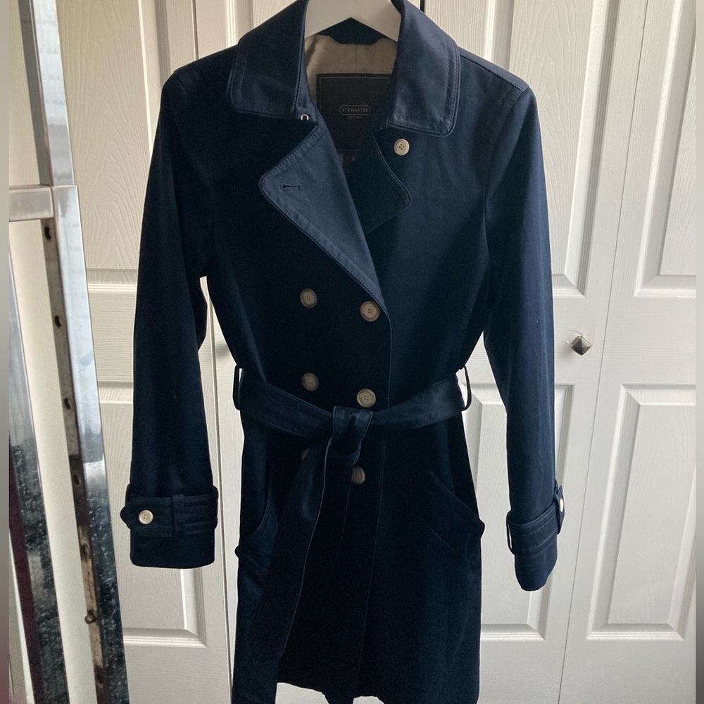 COACH Navy Double-Breasted Women's Trench Coat - Picture 2 of 6